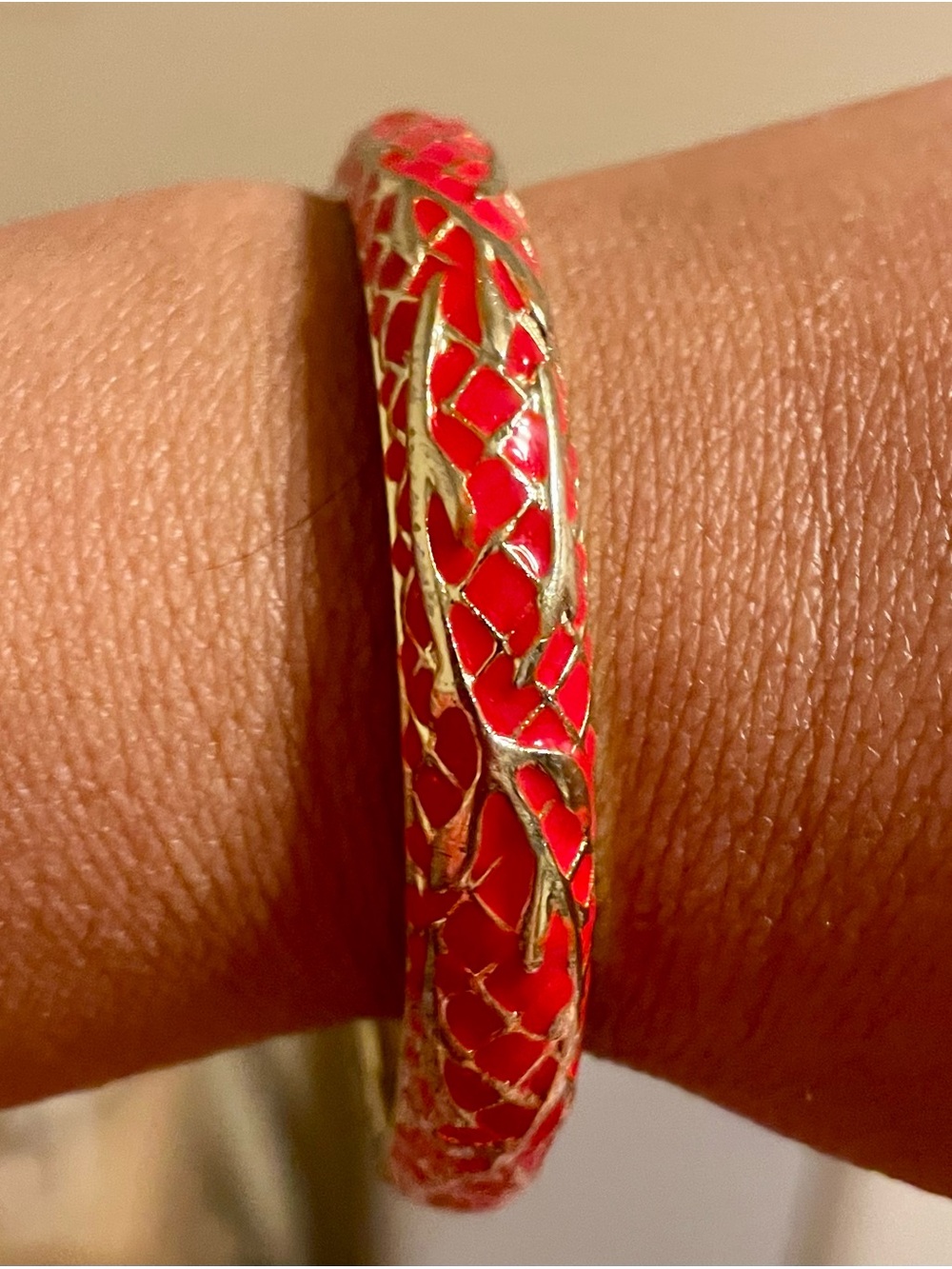 Red Enamel Filigree Bangle Bracelet